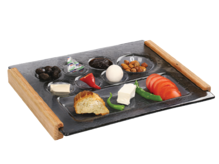 Ahşap Kenarlı Cam Kahvaltı tabağı