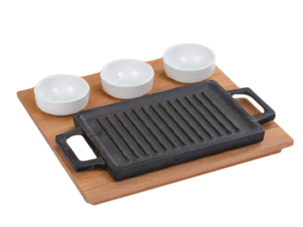 Soslu gril set ve ahşap altlık